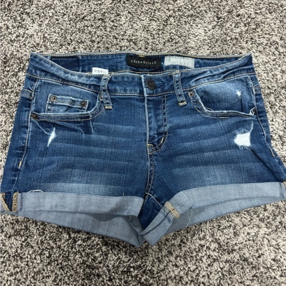 Aeropostale Blue Jean Shorts with Distressed Cuffed Hem